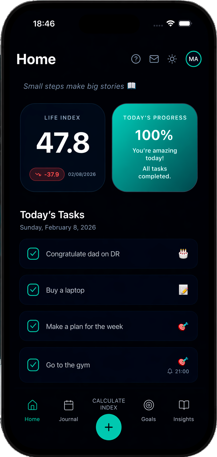 Life Index app dashboard preview