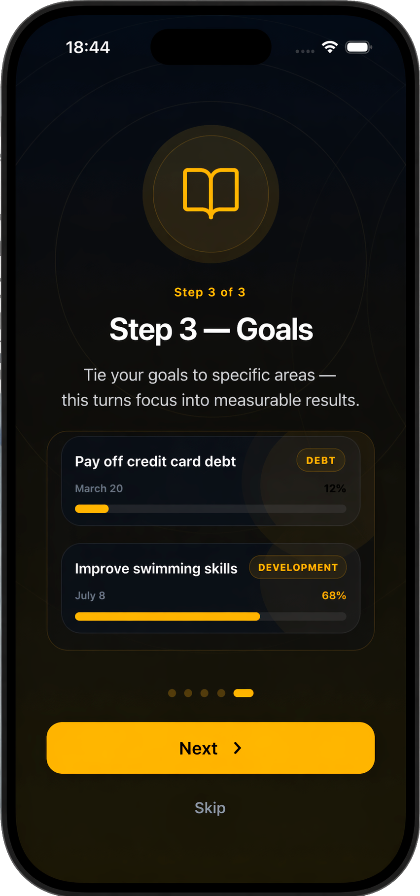 Weekly review screen